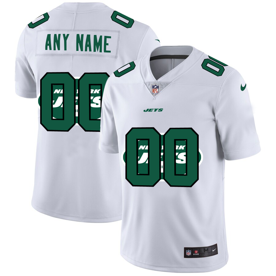 Wholesale New York Jets Custom White Men Nike Team Logo Dual Overlap Limited NFL Jersey
